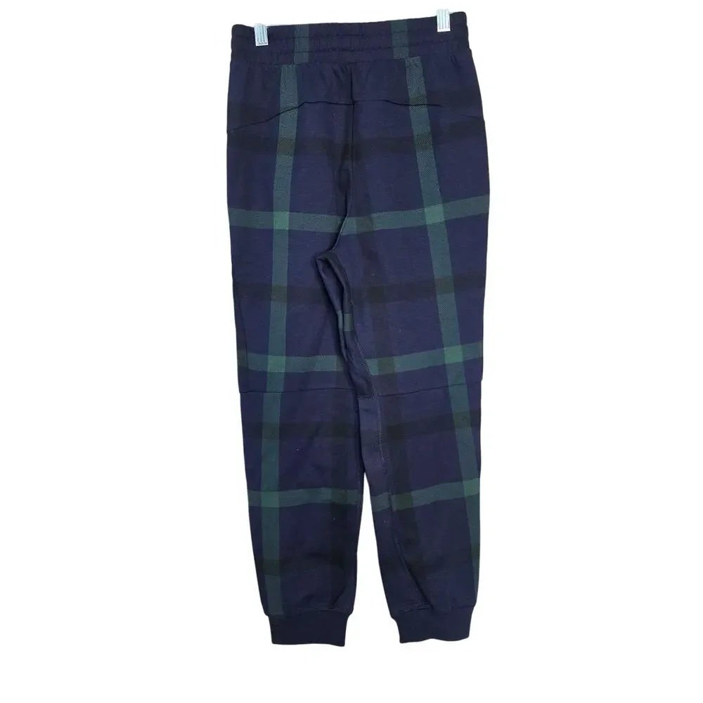 Gap Jogger Pants Kids 12 Blue Green Plaid Knit Drawstring Moisture Wicking